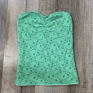 y2k 2010 Green Aerie Babydoll Tube Top Small Strapless Eyelet Built In Bra